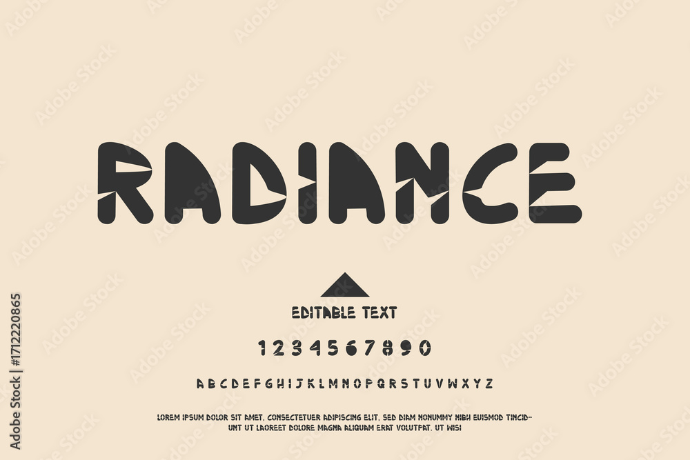 Aufkleber radiance font with numbers and letters on a light background