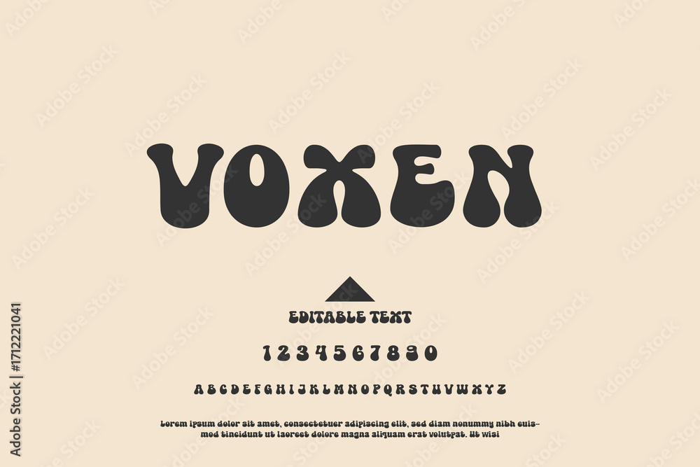 Aufkleber retro groovy font with uppercase letters numbers and symbols on beige background