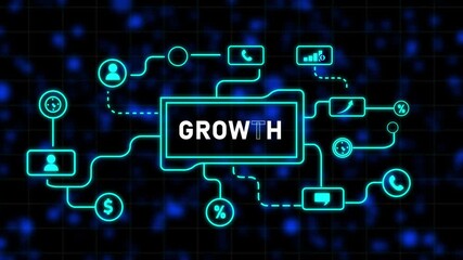 Digital network diagram illustrating growth strategy with icons for people money and communication image - Powered by Adobe