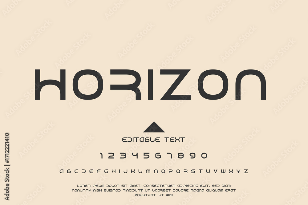 Poster modern sans serif font horizon with numbers and symbols