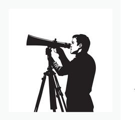 silhouette of a man with a telescope