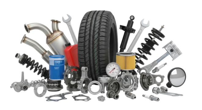 Isolated Car Parts Variety Ready for Installation and Service Ready for Your Next Repair Job