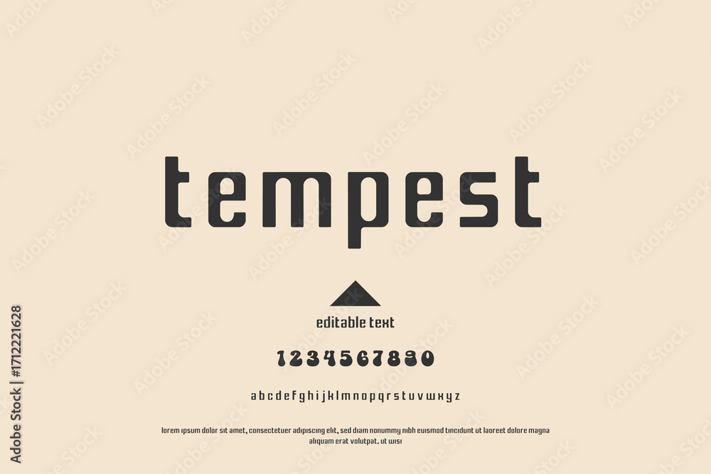 Poster modern sans serif font sample with letters numbers and symbols