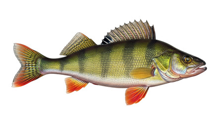 Isolated Perch illustration, fresh water fish with vertical stripes and spiky dorsal fin
