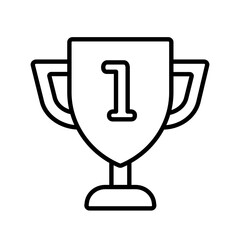 Vector line art illustration of a trophy with a number 1 in the center isolated on white background.