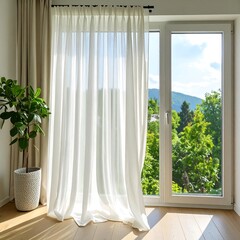 Light, airy room with sheer curtains and a view