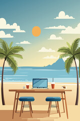 Obraz premium working in tropical beach with palm trees