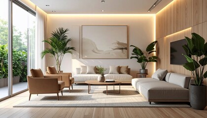 Fototapeta premium Modern Minimalist Living Room Interior Design