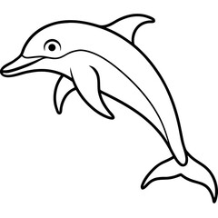 Minimalist a simple line drawing of a dolphin with a curved body and visible fins and tail on a white background vector