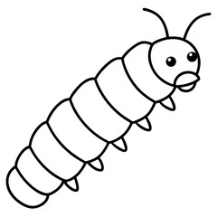 Minimalist illustration of a segmented caterpillar with antennae and small legs in black and white outline style vector