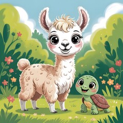 Happy cartoon baby llama