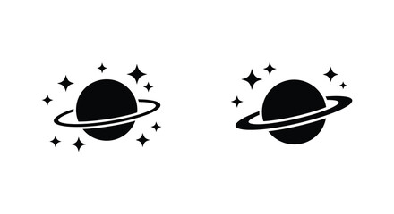 Simple depiction of two planets with rings and surrounding stars © Lhvect02