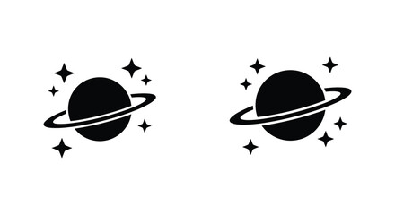 Simple graphic depicting two planets with rings and scattered stars © Lhvect02