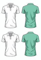 A versatile clothing mockup set featuring a white and a green polo shirt and t-shirt, showing the front and back views for a complete and clean fashion template.

