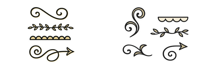 Stylish collection of elegant decorative flourishes, borders, and arrows for graphic design and creative projects