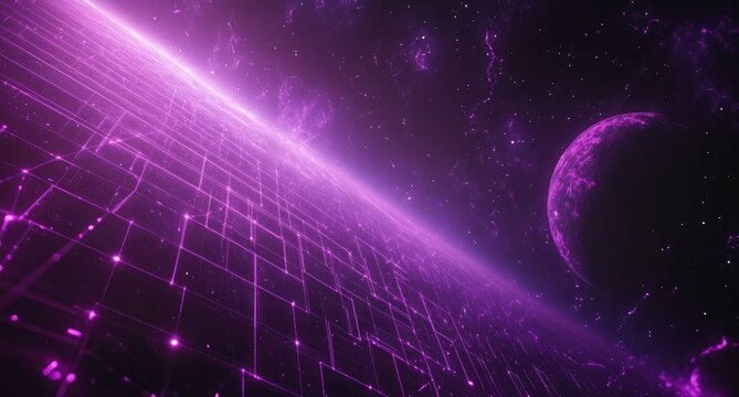 A retro-futuristic background with neon grid lines and stars, perfect for an 80s-themed video or digital presentation. - Powered by Adobe