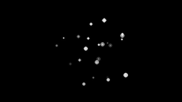 Twinkling glitter stars animation, flat vector doodle sparkle, glowing light trails, fast line glitter motion, white cartoon blinking stars, 2D shining twinkle effect on black screen background. 4k