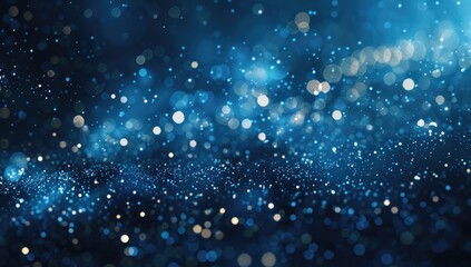 Dark blue background with glowing particles and bokeh lights, creating an abstract digital space for product presentation or technology video.