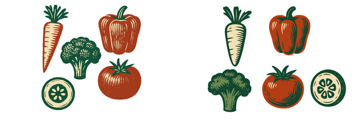 Assortment of fresh organic garden vegetables including carrot broccoli bell pepper tomato and cucumber slice