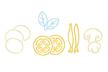 Collection of minimalist outline icons featuring fresh vegetables and herbs for healthy cooking and nutrition