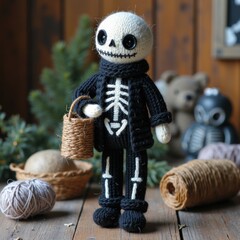 Little skeleton knitting with black yarn