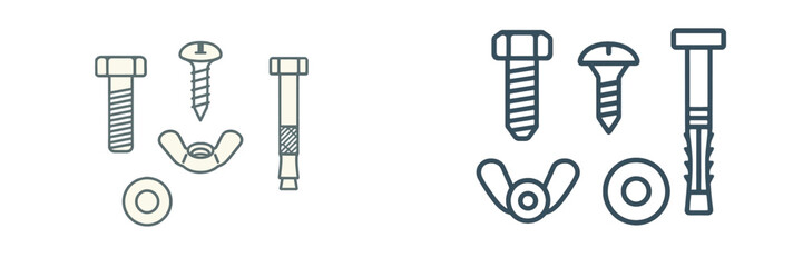 Assortment of essential construction and industrial hardware fasteners including bolts, screws, wing nuts, washers, and wall anchors