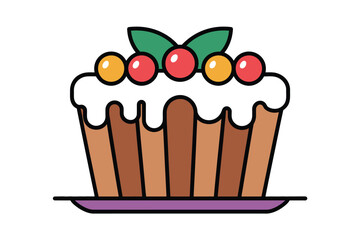 Stylized cartoon illustration of a decorated cupcake on a plate