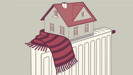 Obraz premium Cozy Home on Radiator Winter Heating Concept Illustration.