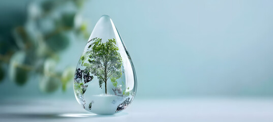 Glass earth sphere floating on water symbolizing fragile planet and environmental protection for World Water Day
