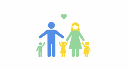 A stylized illustration of a happy family with parents and three children, symbolizing love and togetherness.