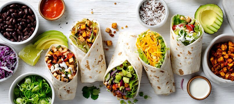 Delicious vegan burrito recipe ideas with healthy ingredients and fresh vegetables for food blog posts