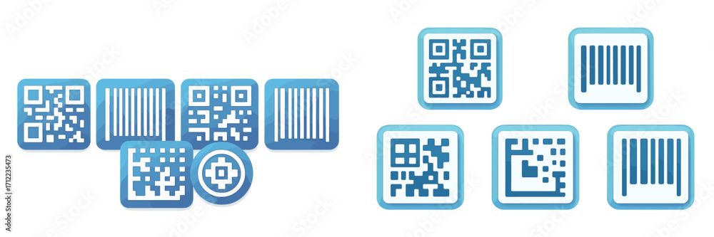 Poster digital qr code and barcode symbols for modern data scanning, product tracking, and secure mobile tr