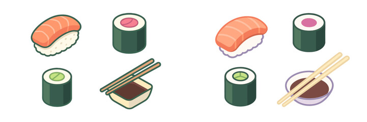 Assortment of fresh Japanese sushi nigiri and maki rolls with soy sauce and chopsticks, traditional Asian cuisine © icon_art