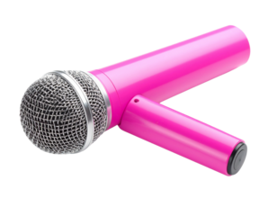 Wireless Vibrant Pink Microphone at Diagonal Angle with Glossy Finish, Isolated on White