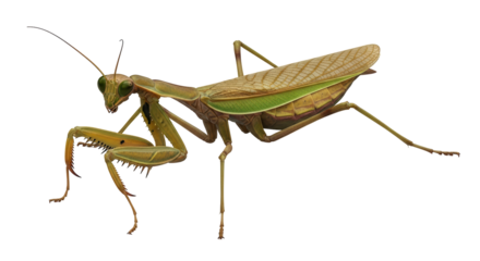 Isolated Praying Mantis insect in a predatory stance, hunting, macro, insect, closeup, detailed
