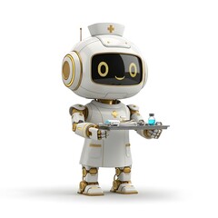 Naklejka premium Futuristic AI Robot Nurse with Gold LED Accents