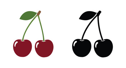 A simple illustration showcasing two pairs of cherries in contrasting colors