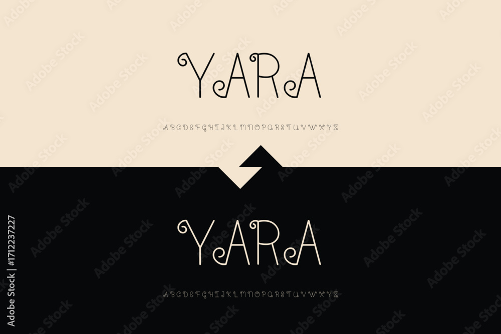 Poster abstract typographic design with contrasting colors and subtle arrow graphic