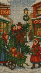 Obraz premium Vintage festive winter street scene.