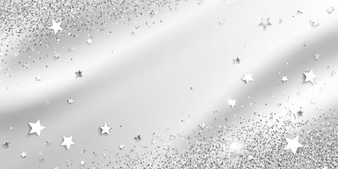 Silver glitter and stars on a soft, textured background