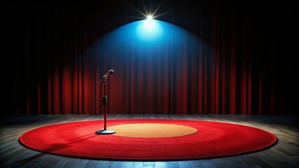 Surreal Empty Stage: Cinematic Red Carpet, Spotlight, and Blank Screen - 8K Stock Photo