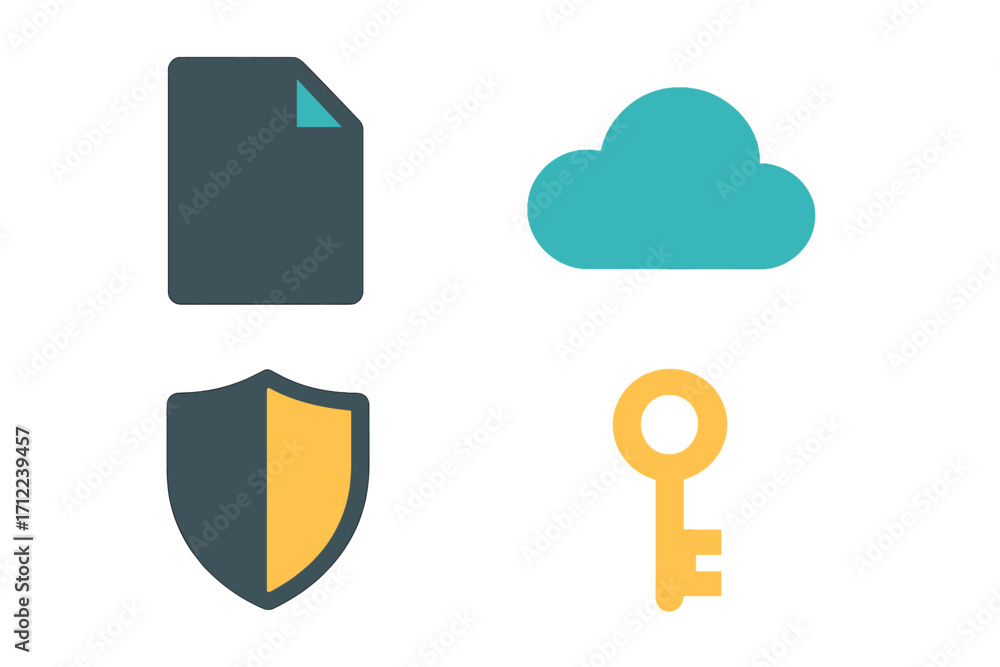 Aufkleber digital data security cloud storage and access key icons for modern web and mobile application desig
