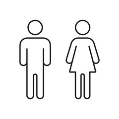 Male And Female Restroom Sign. Gender Symbols For Public Facilities And Bathroom Identification Outline Symbol. Restroom Gender Separation Line Icon. Editable Stroke. Isolated Vector Illustration