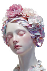 A beautiful woman with flower crown and closed eyes isolated on transparent background