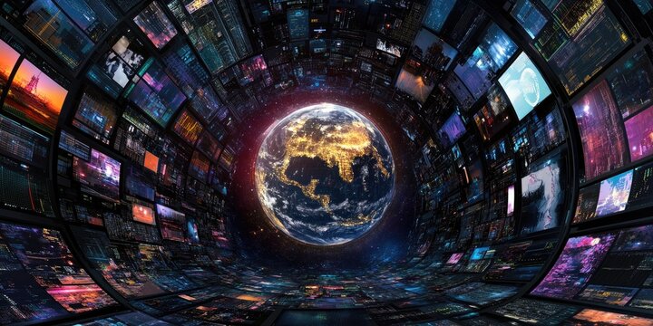 Futuristic Control Room with Holographic Globe Tracking Financial Fraud Across Global Networks