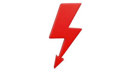 Isolated red lightning bolt, a symbol for electrical hazard, electricity, and power surges