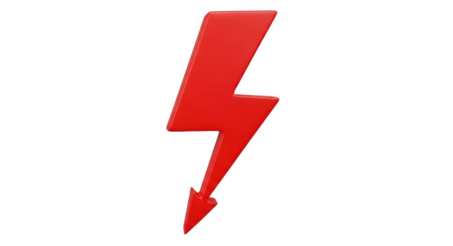 Isolated red lightning bolt, a symbol for electrical hazard, electricity, and power surges