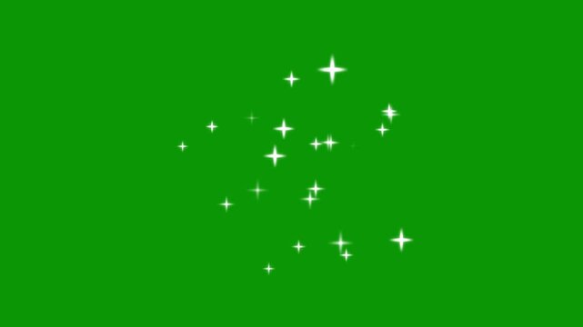 Twinkling glitter star animation set, Bokeh light lights effect background, cartoon, White shining dust light, white blinking shining stars animated cartoon on transparent green screen background. 4K