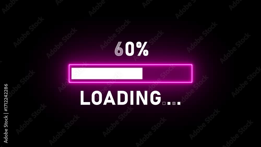 Poster neon pink loading bar with 33 percent progress and text on black background progress bar percentage