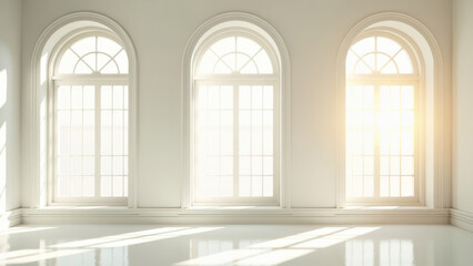 room with white big windows